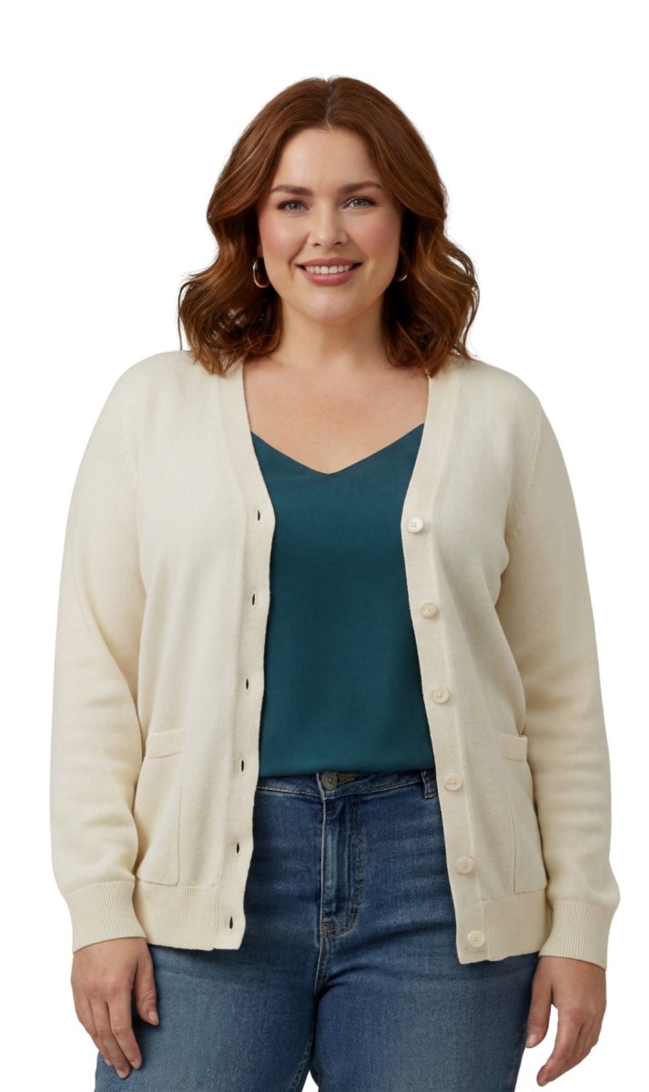 Women's Soft Cotton Button - Up Cardigan Crewneck Sweater Long Sleeves with Front Pockets - Codex AI
