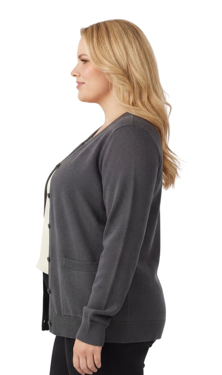 Women's Soft Cotton Button - Up Cardigan Crewneck Sweater Long Sleeves with Front Pockets - Codex AI