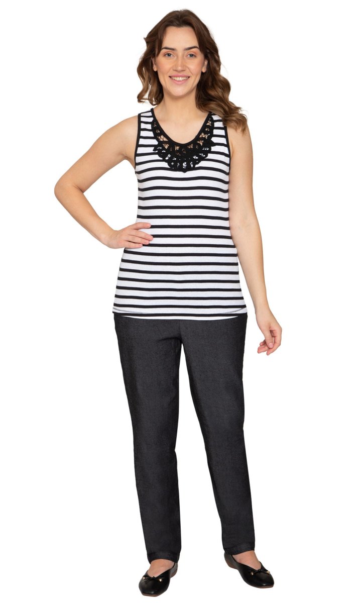 Women's Striped Tank With Crochet Lace Neckline - Codex AI