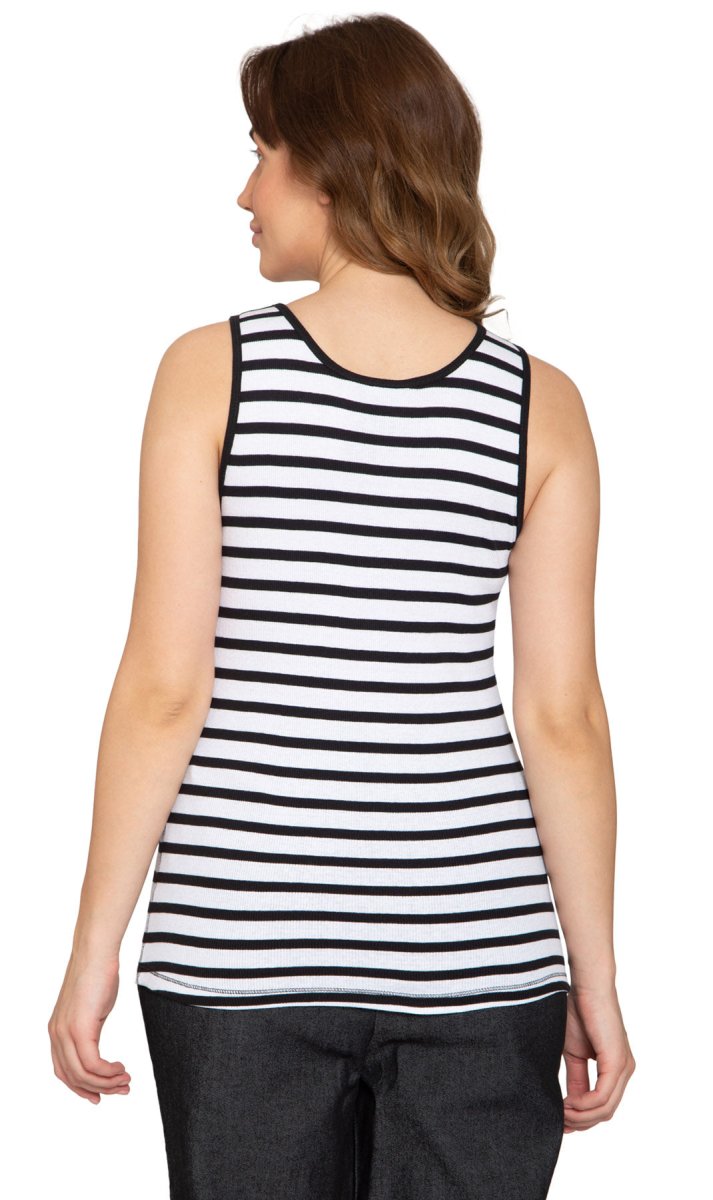 Women's Striped Tank With Crochet Lace Neckline - Codex AI