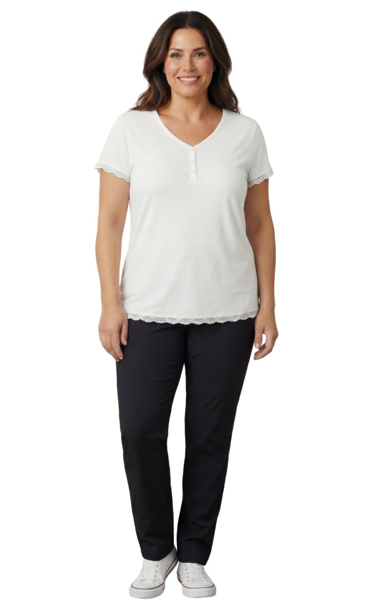 Women's V - neck Short Sleeve Tshirt with A Three Button Placket - Codex AI