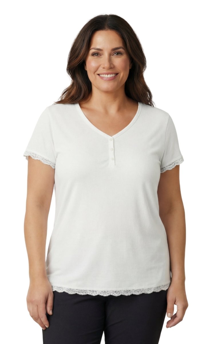 Women's V - neck Short Sleeve Tshirt with A Three Button Placket - Codex AI