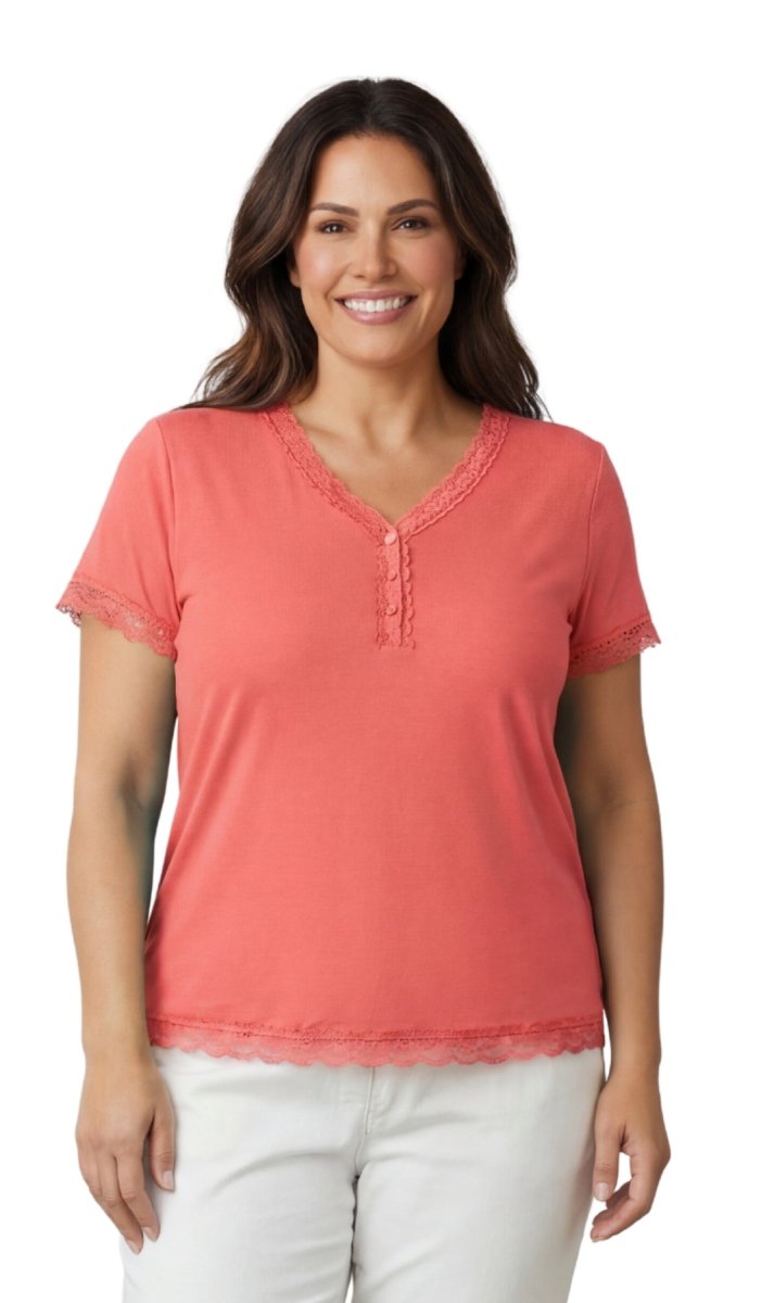 Women's V - neck Short Sleeve Tshirt with A Three Button Placket - Codex AI