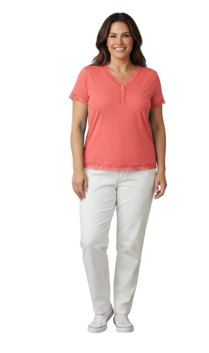 Women's V - neck Short Sleeve Tshirt with A Three Button Placket - Codex AI