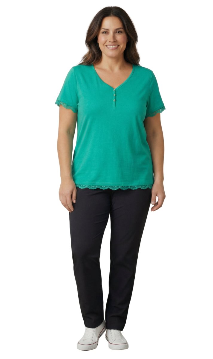 Women's V - neck Short Sleeve Tshirt with A Three Button Placket - Codex AI