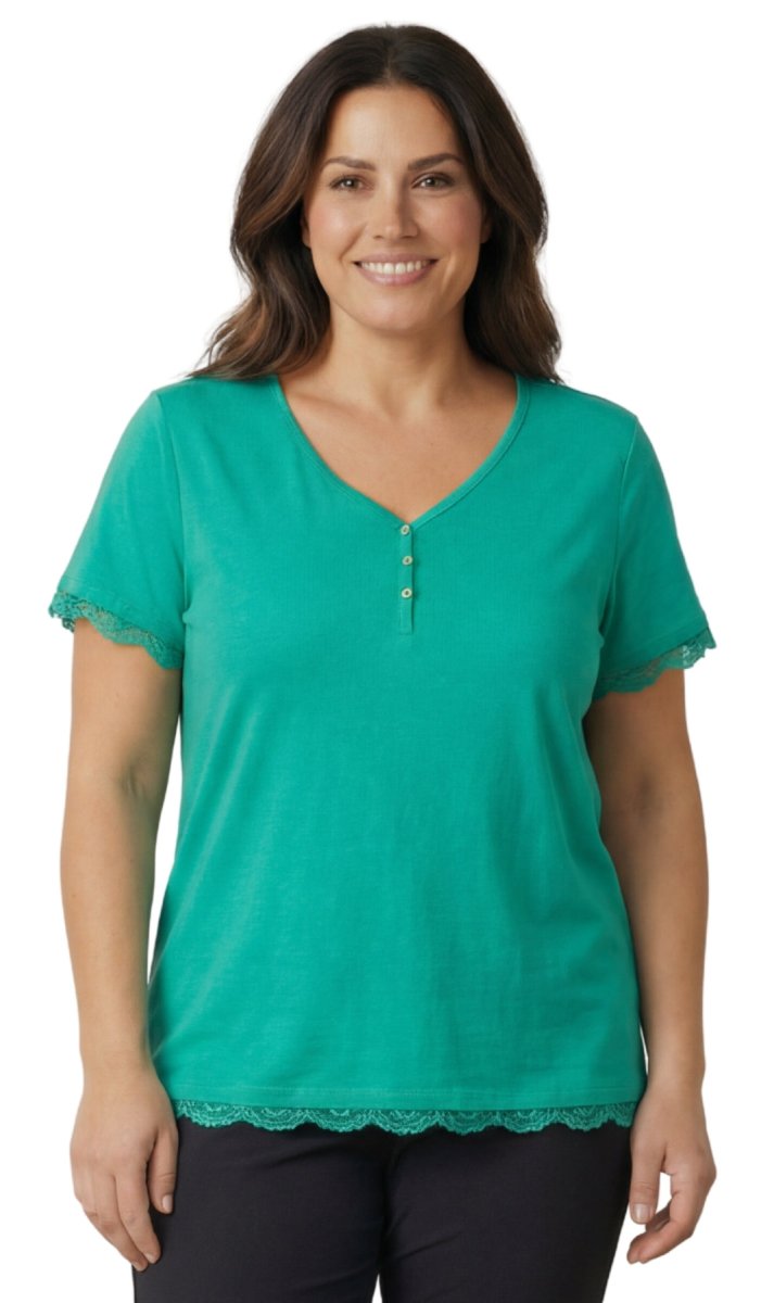 Women's V - neck Short Sleeve Tshirt with A Three Button Placket - Codex AI