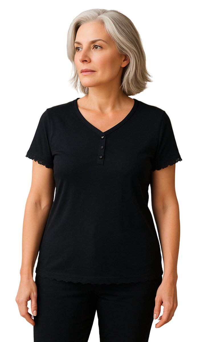 Women's V - neck Short Sleeve Tshirt with A Three Button Placket - Codex AI