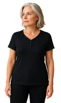 Women's V - neck Short Sleeve Tshirt with A Three Button Placket - Codex AI